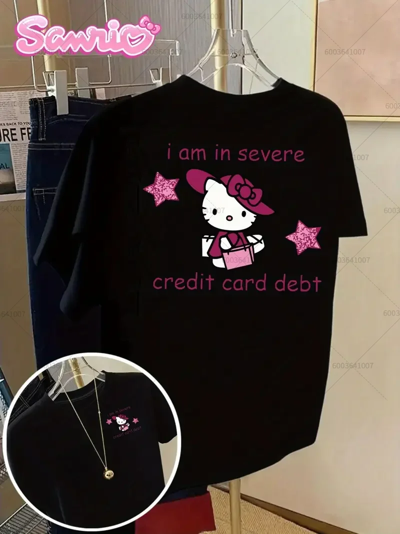 귀여운 여성용 소녀용 산리오 쿠로미 헬로키티 티셔츠 커플용 면 오넥 티셔츠 오버사이즈 캐주얼 여름 반팔 트렌드 의류