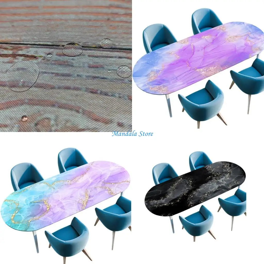 

U2JC Fold Resistant Ellipsoidal Tablecloth Elegant Marble Print Waterproof Coating Scratchproof Substance 36x60 42x60 Home