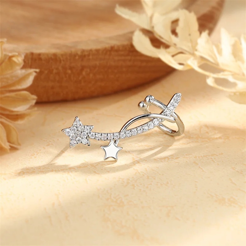 1Pcs 925 Silver Plated Ear Cuff Earrings Non-Piercing Zircon Star Cuff Ear Clip Earring For Women Fake Cartilage Jewelry eh134
