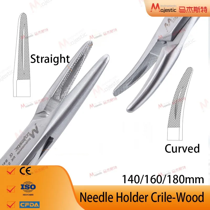 Porta agujas Crile-herramientas quirúrgicas básicas dentales de madera con ranura porta agujas clínica Dental herramientas quirúrgicas de sutura Oral para mascotas