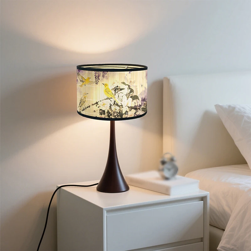 

Абажур в китайском стиле с рисунком цветов и птиц, ретро-абажур из бамбука ручной работы, для отелей, домашнего декора, настольных и настенных светильников, прикроватных ламп