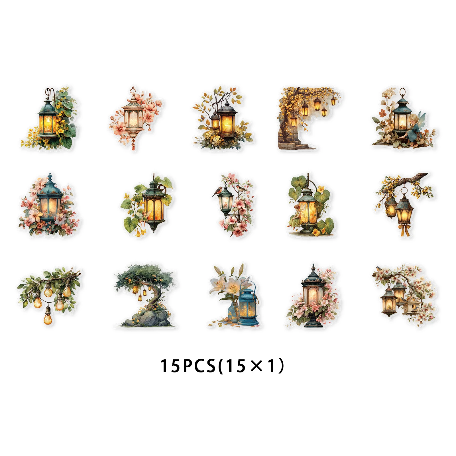 15개 빈티지 정원 조명 패턴 PET 스티커 팩 장식 수제 클립북, 사진 앨범, 빈티지 파티, 장난감 스티커