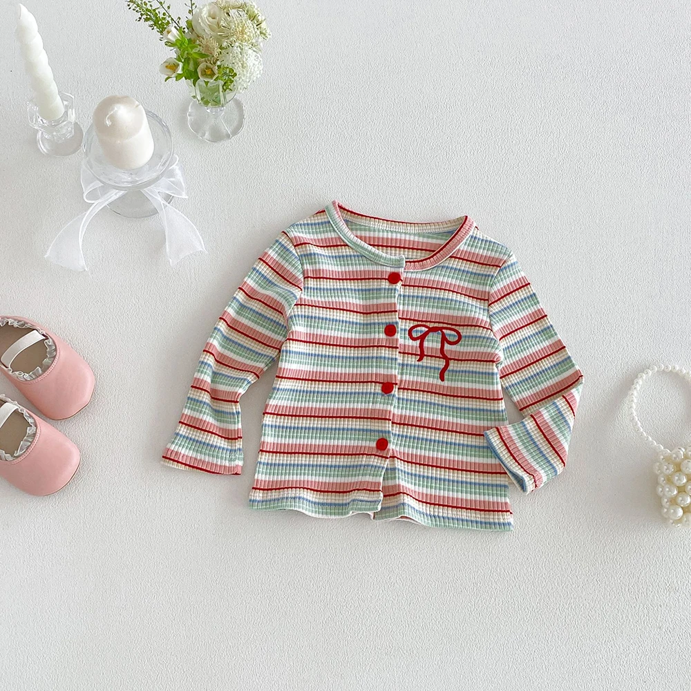 MILANCEL Autumn Baby Cardigan 6M-4T Baby Coat Colorful Stripes Toddler Girl Knitted Shirt Comfortable Infant Clothes