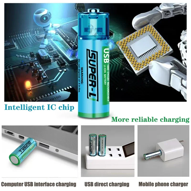 1.5V AA rechargeable battery 1000mWh USB AA rechargeable li-ion battery for remote control mouse small fan Electric toy battery