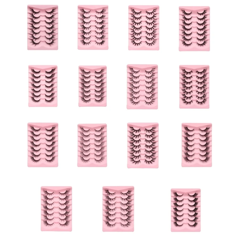 7Pairs False Eyelashes Cat Eye Look Natural Wispy Lashes Extension Volumed Fuzzy Fake Eyelashes Faux Mink Lashes Strips