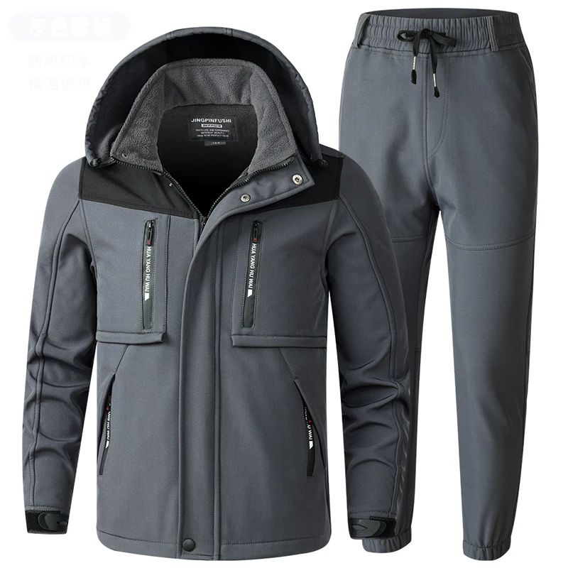 Winter Mens Thermal Work Sets Man Waterproof Workwear Tactical Suits Men Jacket+ Pant 2 Pieces Men Fleece Warm Windbreaker Suits