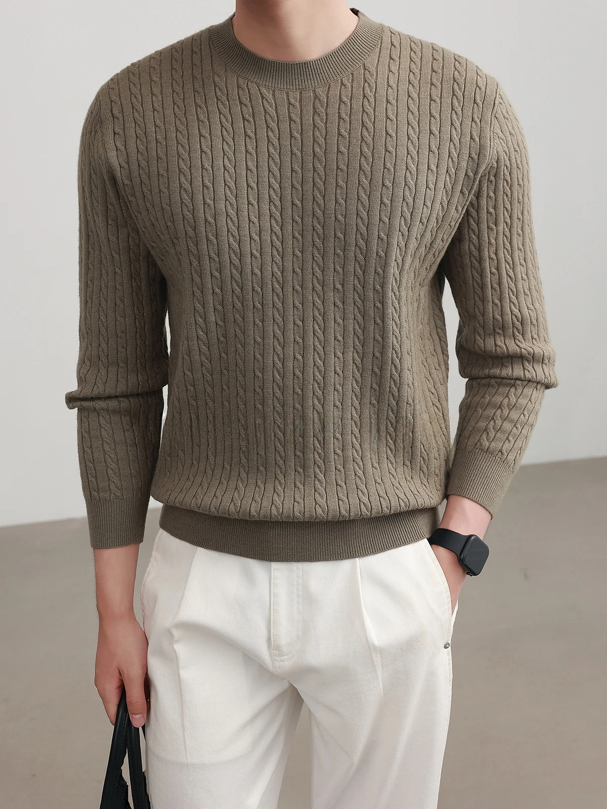  Knitted round Neck Sweater Men's Autumn Winter Commute Comfortable Elastic Texture Twist Flower Design Knitwear