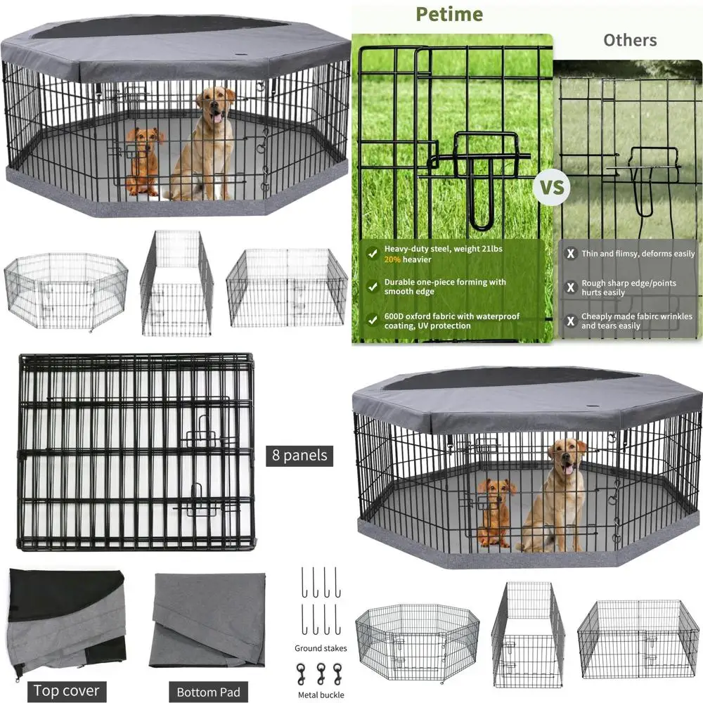 

Складной металлический вольер для собак с 8 панелями, 61 см шириной, 76 см высотой, верх и низ в комплекте