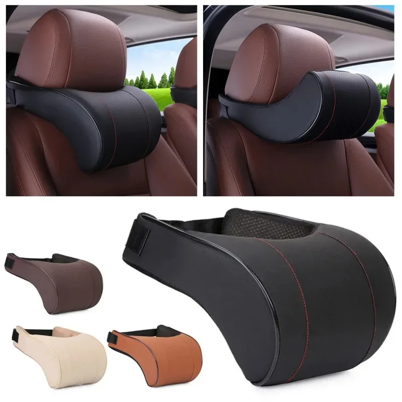 

Car Headres Leather Memory Sponge Support Neck Rest Four Seasons Universal Breathable Car Neck Pillow