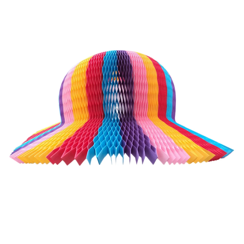 

Rainbow Honeycomb Paper Folding Vase Hat Comfortable Breathable One Size Fits Most Origami Party Festival Decoration