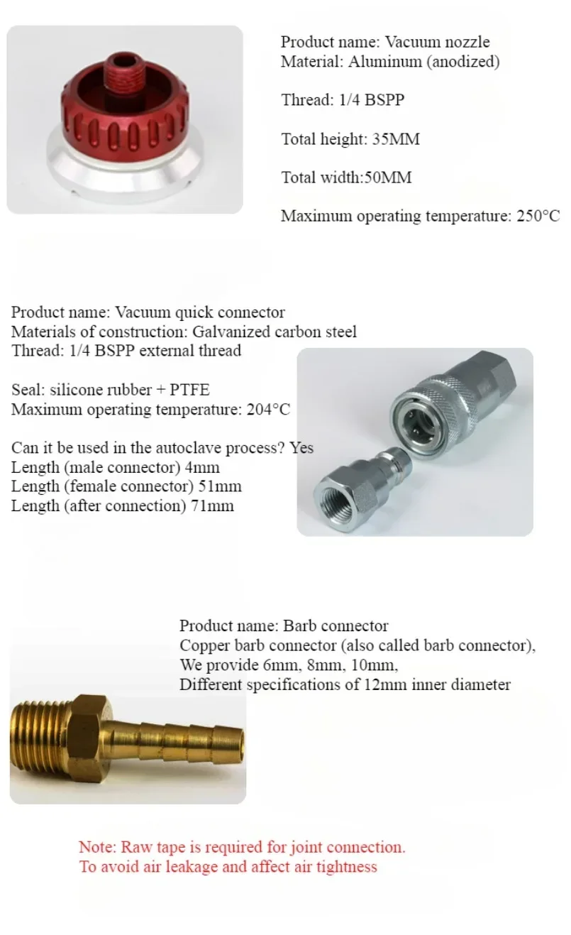 1 setVacuum valve nozzle self sealing metal Reusable Vacuum Bag Connector for Prepreg Vacuum Process Carbon fiber resin infusion