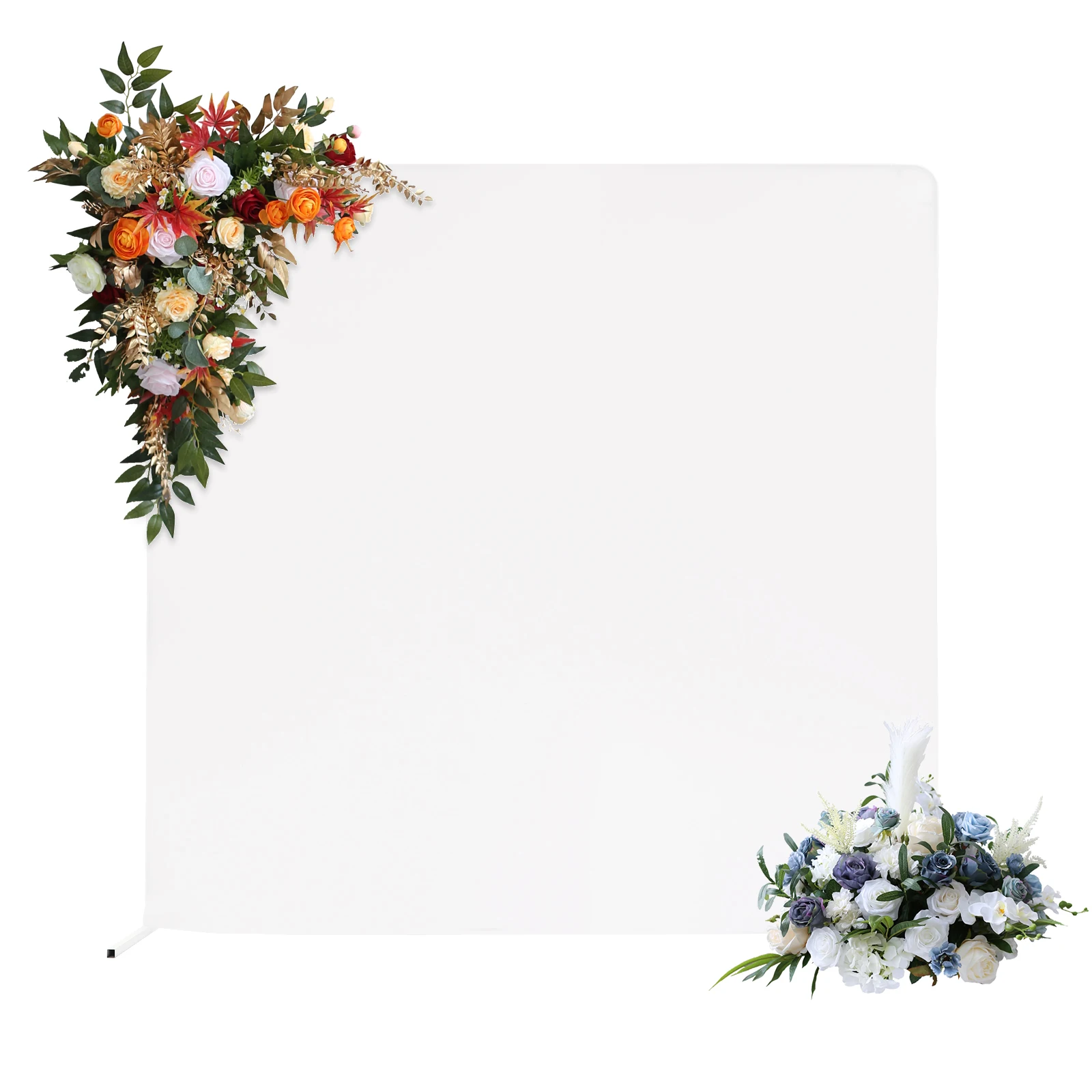 Suporte para poste de casamento de 2 * 2 m com tirante + capa de pano elástico - suporte branco + capa branca