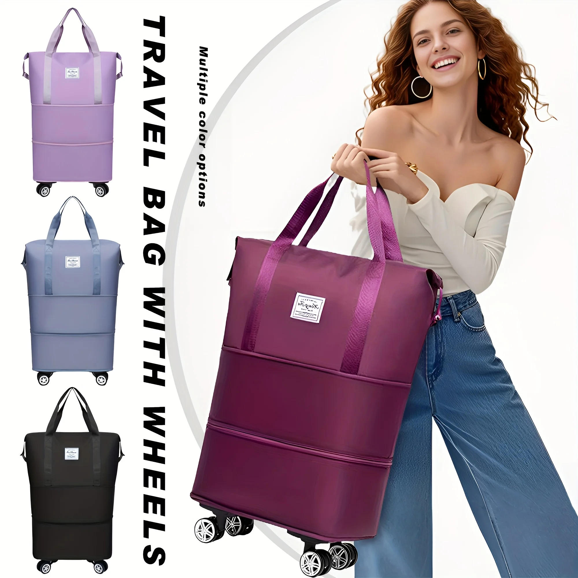 حقيبة سفر محمولة بعجلات عالمية سعة كبيرة حقيبة سحب يدوية حقيبة تخزين منفصلة جافة ورطبة حقائب اللياقة البدنية