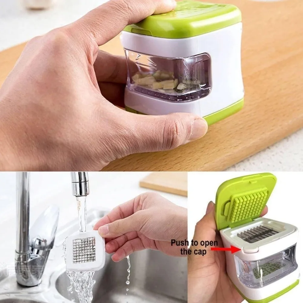 Garlic Crusher 2 in 1 Double Sided Press Garlic Masher Portable Manual Vegetable Crusher Plastic Garlic Chopper Kitchen Tool