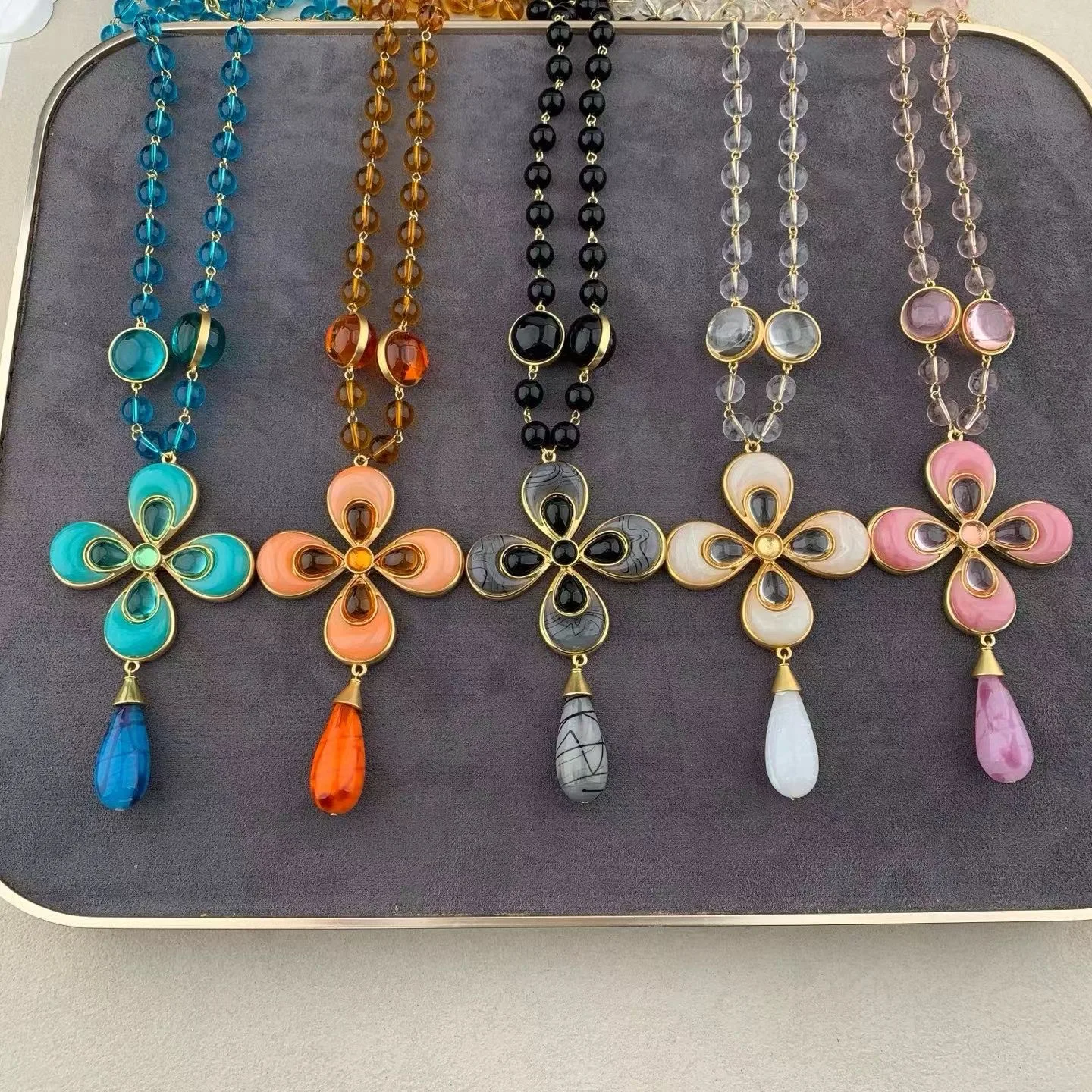 

Trendy Vintage Resin glass beads necklace sweater chain necklace for women's girl gift Party choker fine Jewelry