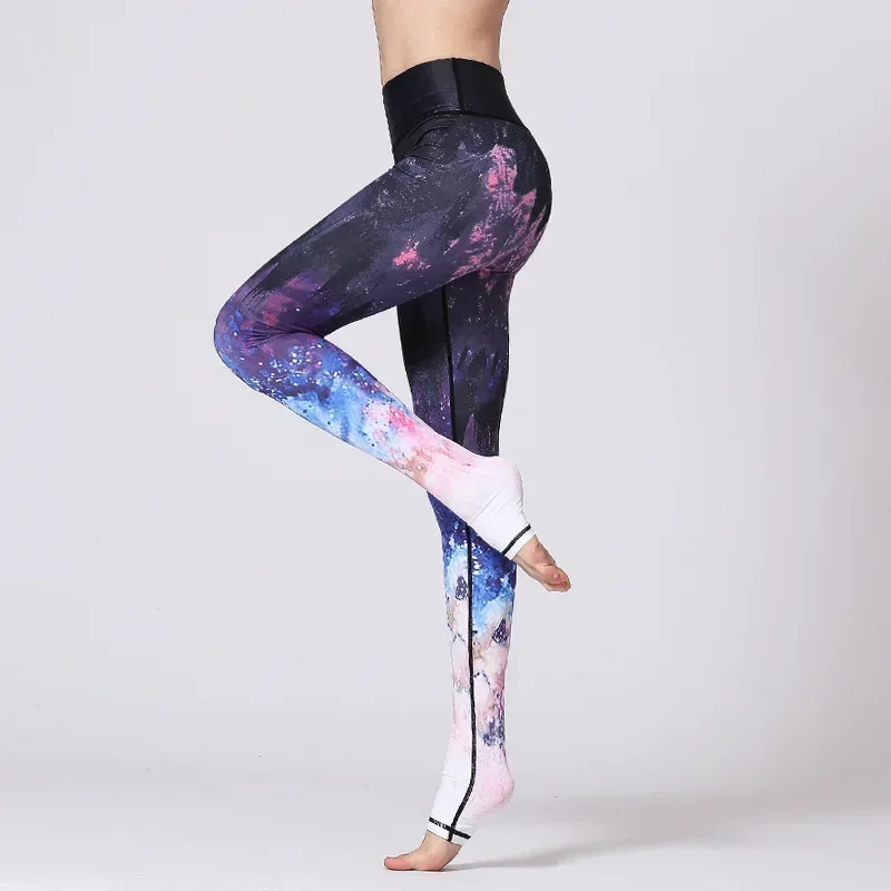 Female Slim-fit Breathable Digital Printing Gym Fitness Leggings High Waist Quick Dry Dancing Feet Pant Step on Feet Design 7Z