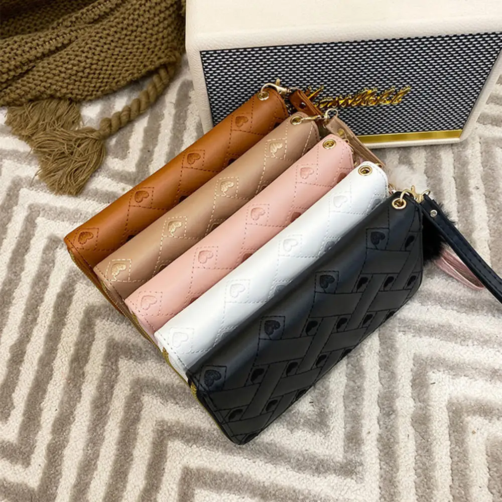 Women'S Wallet Heart Embroidery Line Clutch Long Solid Color Zipper Coin Purse Casual Fashion Multi-Layer Card Bag Gift 2023 New