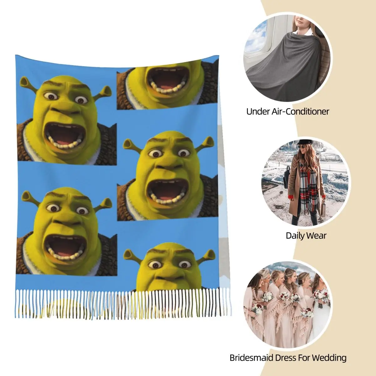 Shrek Scarf Tassel Scarves Women Soft Warm Shawls and Wraps Long Fall Winter Shawl Wrap