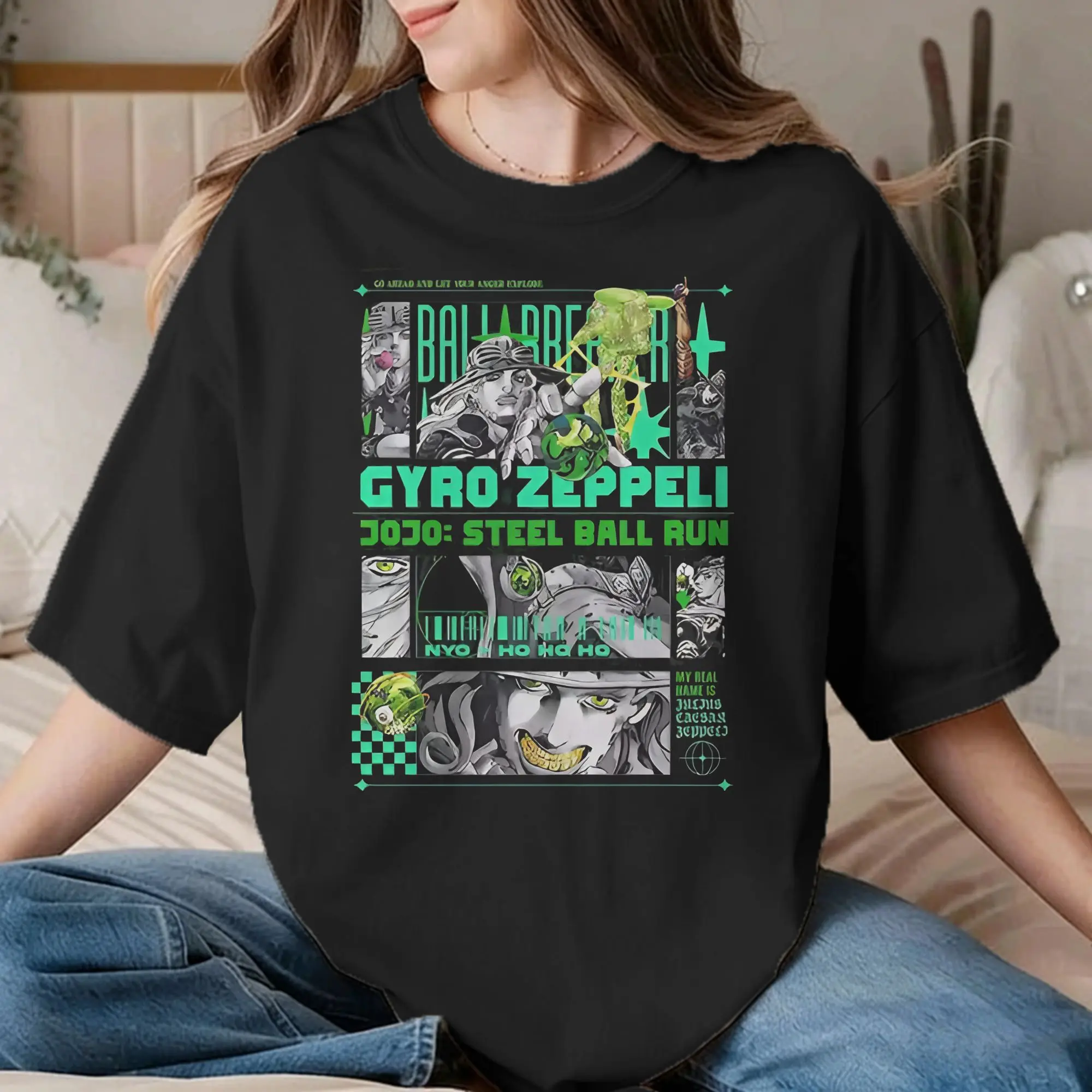 Gyro Zeppeli T Shirts Men Women's Cotton Novelty T-Shirts Round Collar JoJos Anime  Tees Short Sleeve Clothing Summer