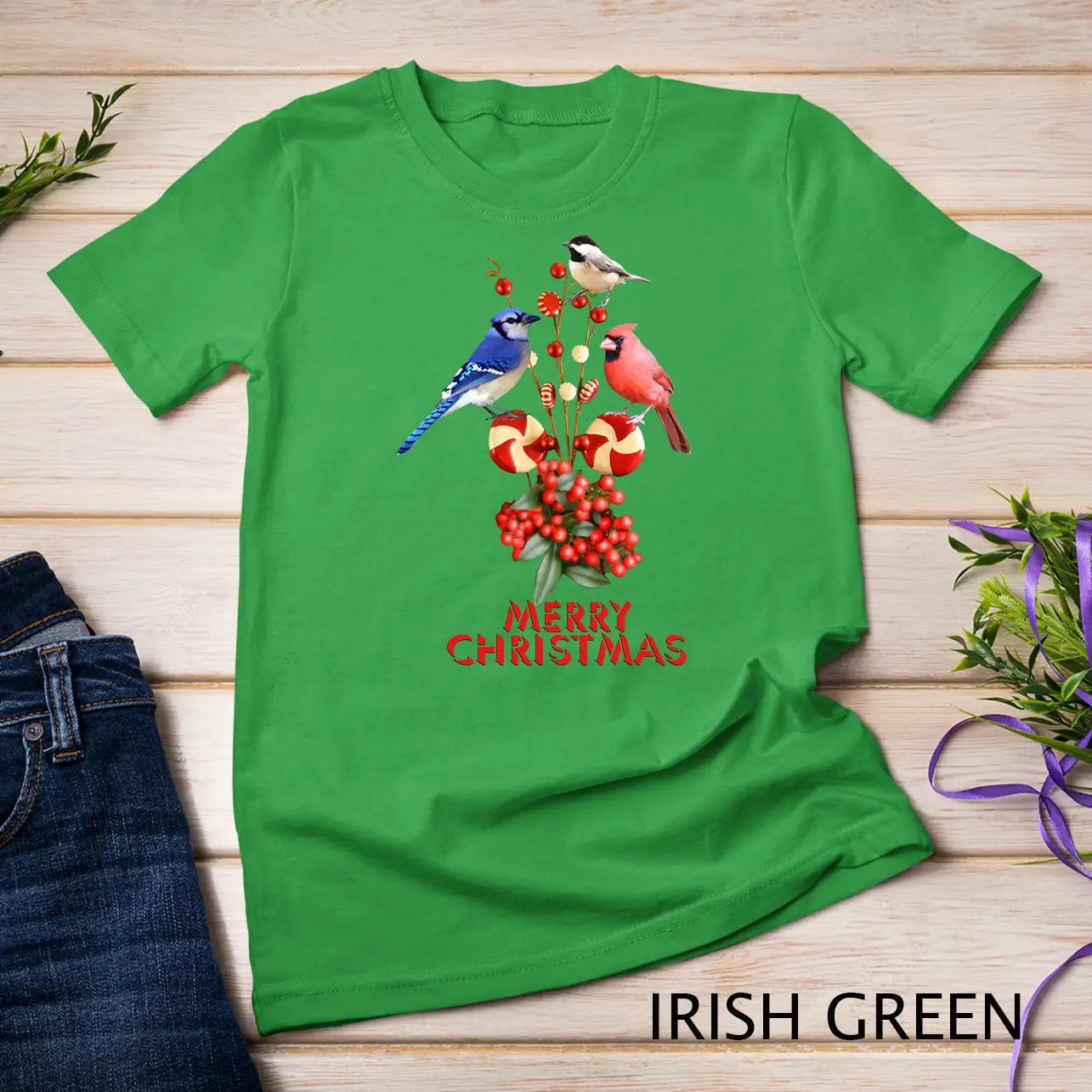 Merry Christmas Cardinal Blue Jay And Chickadee T Shirt Sweat