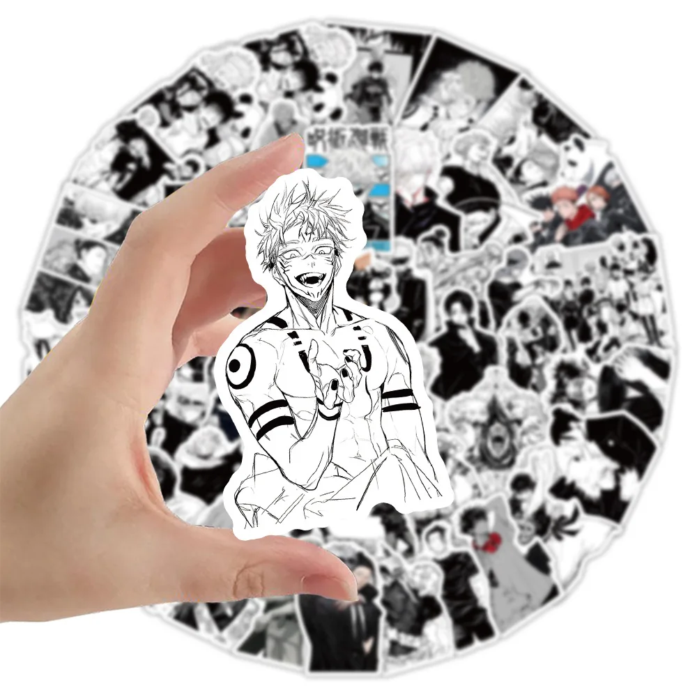 10/50PCS Hot Blooded Anime Cartoon Sticker Jujutsu Kaisen Stickers Animation Graffiti DIY Decoration Black White Style Decals 4