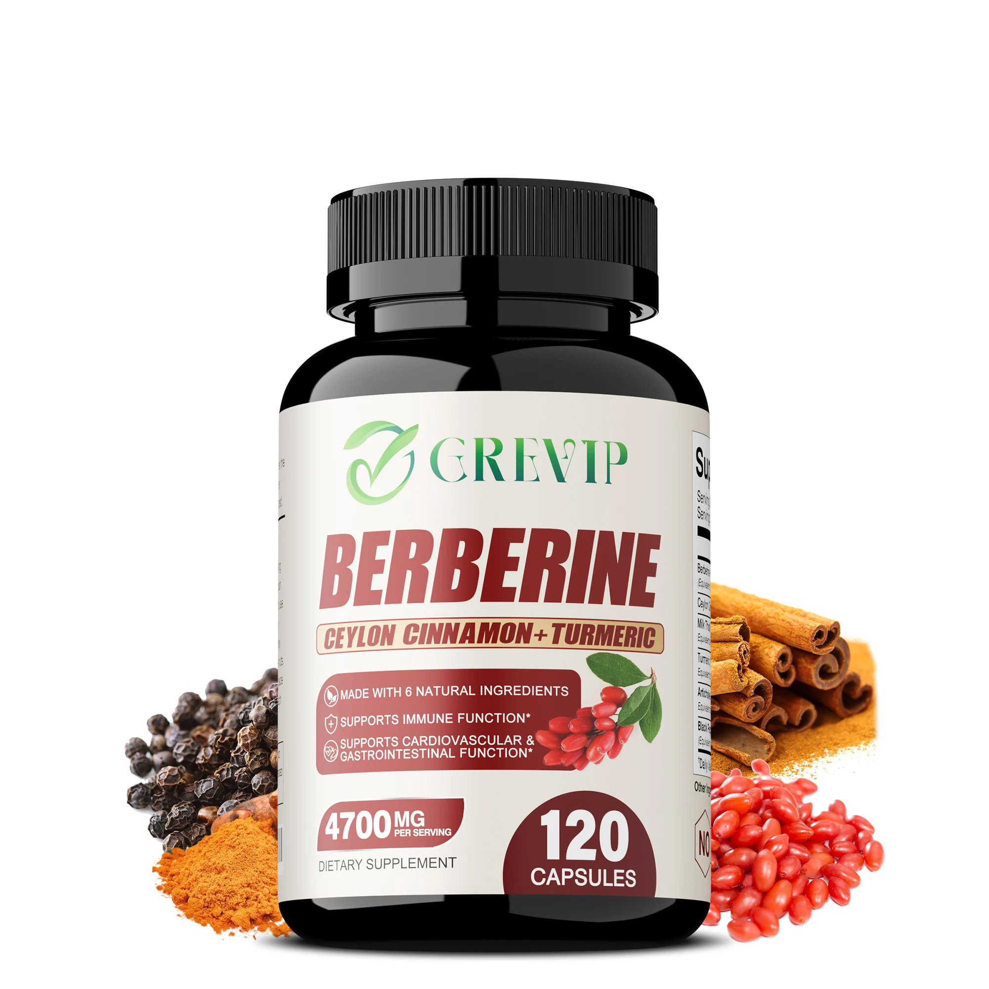 Berberine Capsules - Supports Cellular Energy, Antioxidant, Promotes Heart and Cardiovascular Health, Improves Immunity