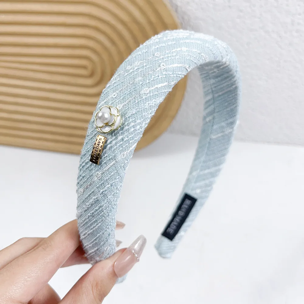 High-grade Shiny Stripe Sequins Flower Hair Band Hair Hoop 2023 Newest Korea Women Hand Weave Sponge Padded Headdress Headbands