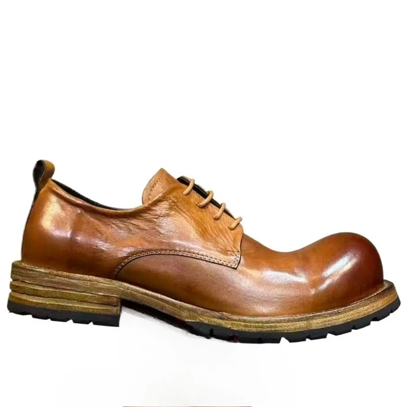 

Genuine Leather Goodyear Hand Stitching Shoes for Men's Retro Casual Derby Dress Shoes Comfortable Wide Version Leather Shoes