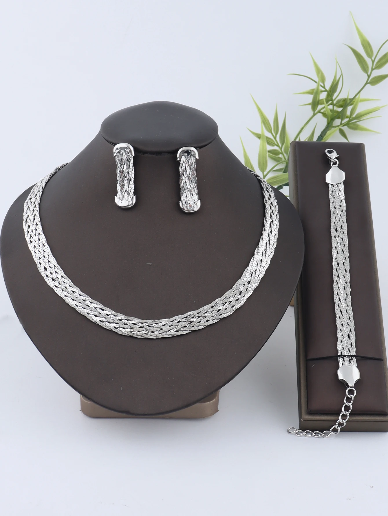 

YM 10mm woven hollow chain necklace & bracelet set, 40cm gold-tone plated, Dubai Africa luxury punk women jewelry gift