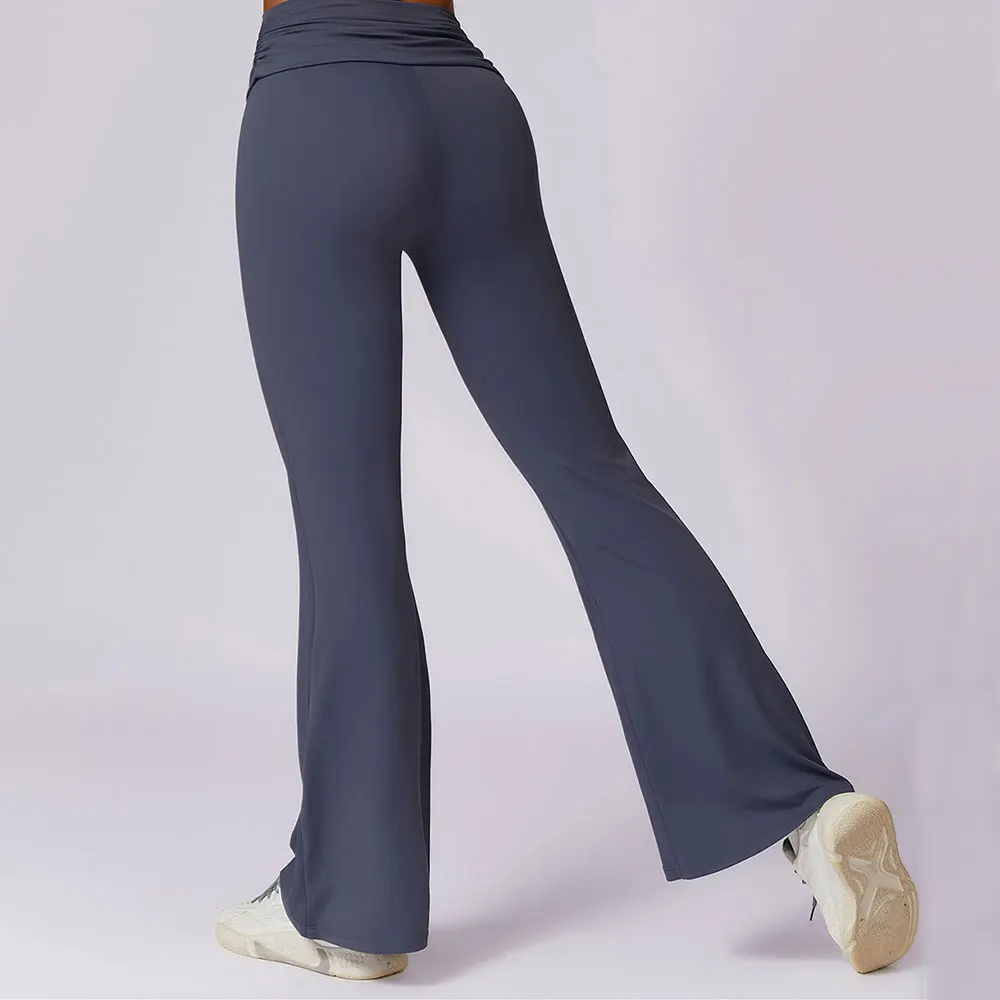 European and American Quick Drying Hip Lifting Yoga Casual Wide Leg Exercise High Waist Tight Bell Bottom Pants Women