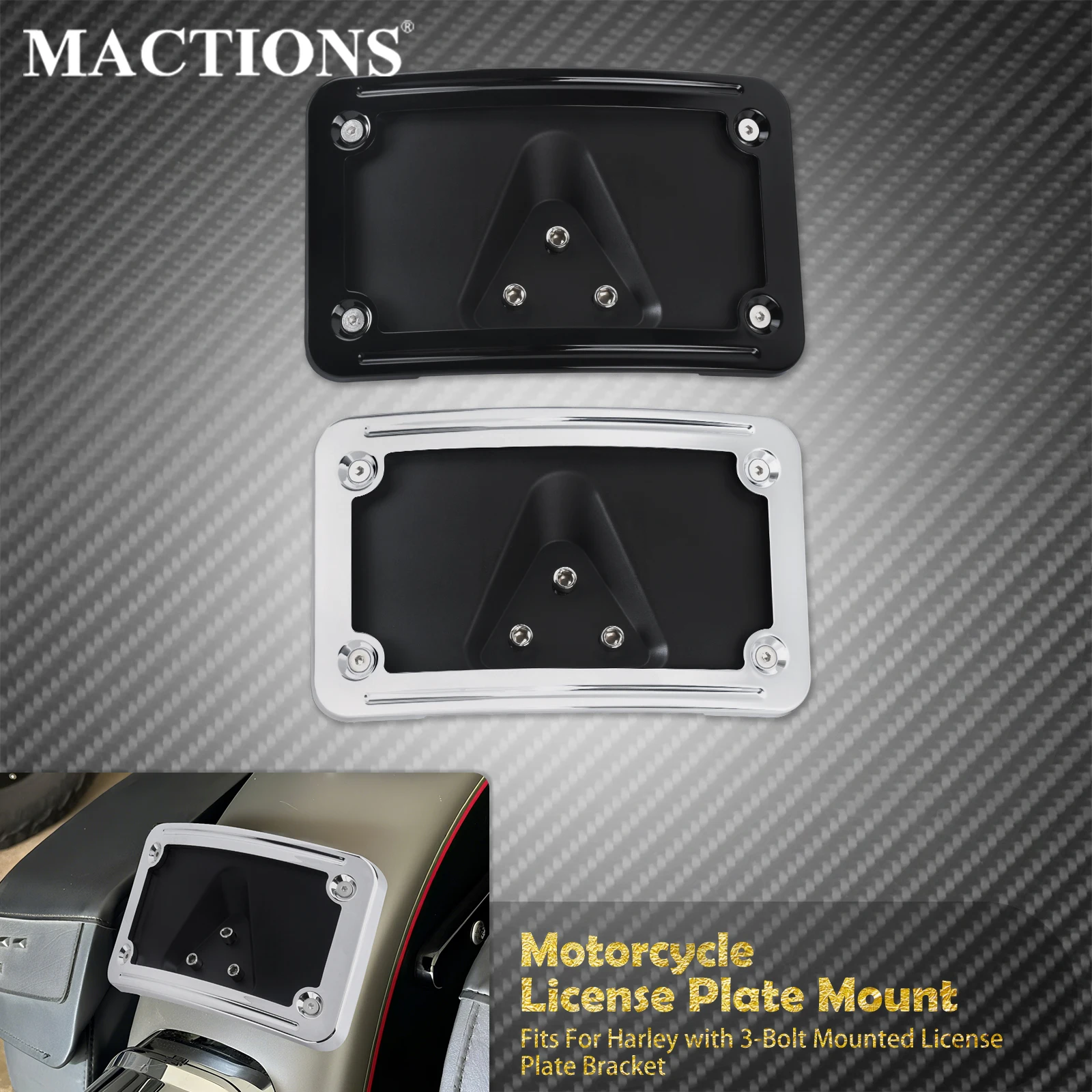 

Motorcycle Curved Laydown License Plate Mount Bracket Holder Plastic For Harley 3 Hole Mount Softail FL Dyna For Honda VTX1300R