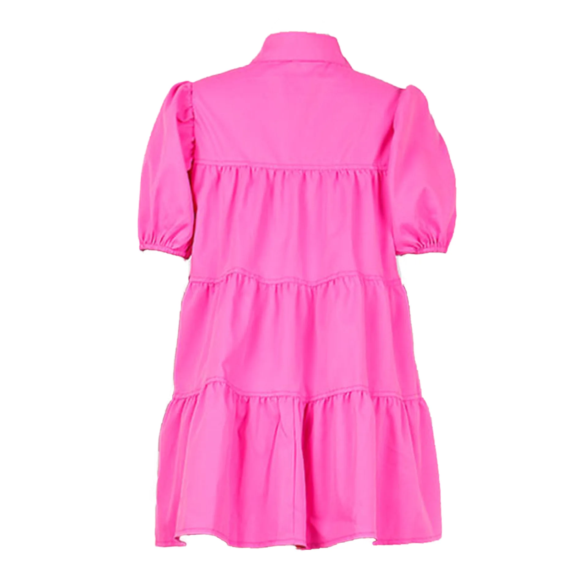 Damska sukienka koszulowa z falbankami, kołnierzykiem, bufiastymi rękawami, zapinana na guziki, mini sukienka letnia, luźna sukienka w kształcie litery A na imprezę.