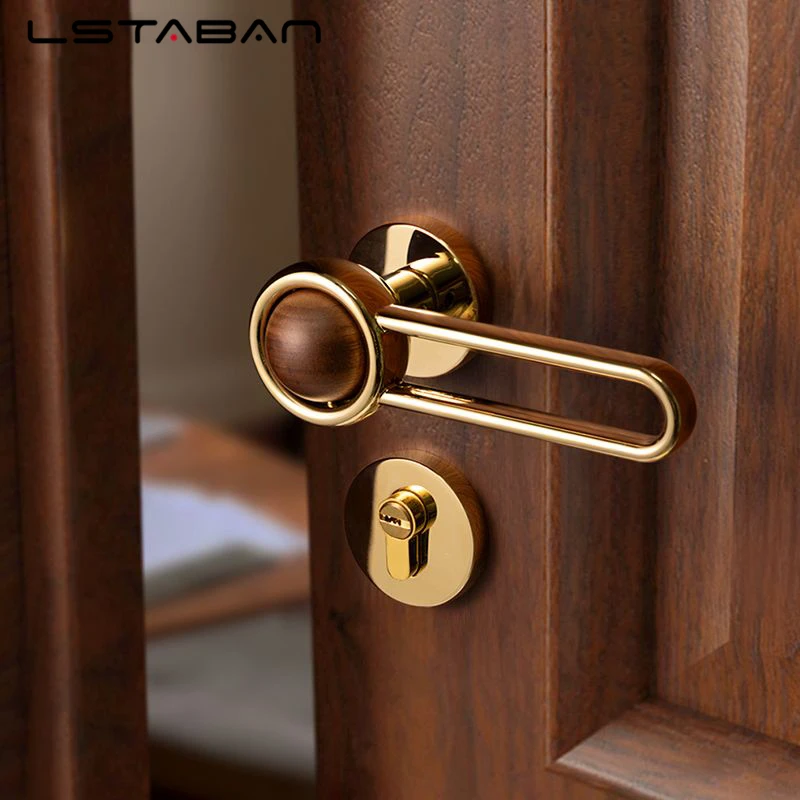Solid Walnut Wood Indoor Door Lock Light Luxury Bedroom Split Silent Door Lock Zinc Alloy Mechanical Furniture Handle Mute Locks