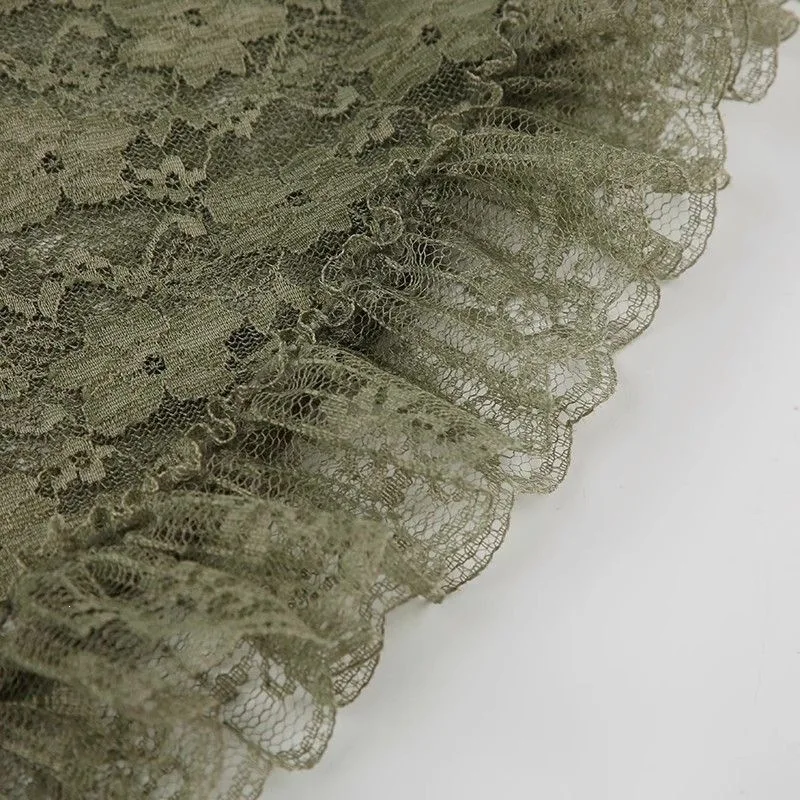 Modische Grüne Spitzen-Oberteile mit Bändern, Gothic Transparente Ausgestellte Ärmel, Crop-Mantel für Damen, Durchsichtige Patchwork-Club-Party-Glockenärmel-Blusen 2026 – Detail 14