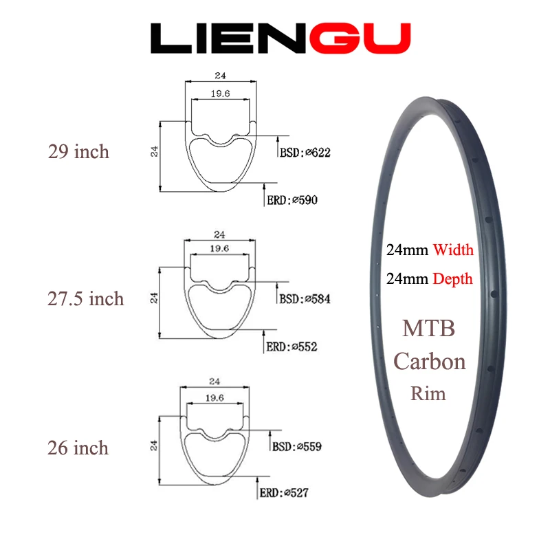 

LIENGU MTB Carbon Rim 26er 27.5er 29er Customizable 24mm Width 24mm Depth UL SL XC Tubeless 29/27.5/26 Inch Cross Country Rings