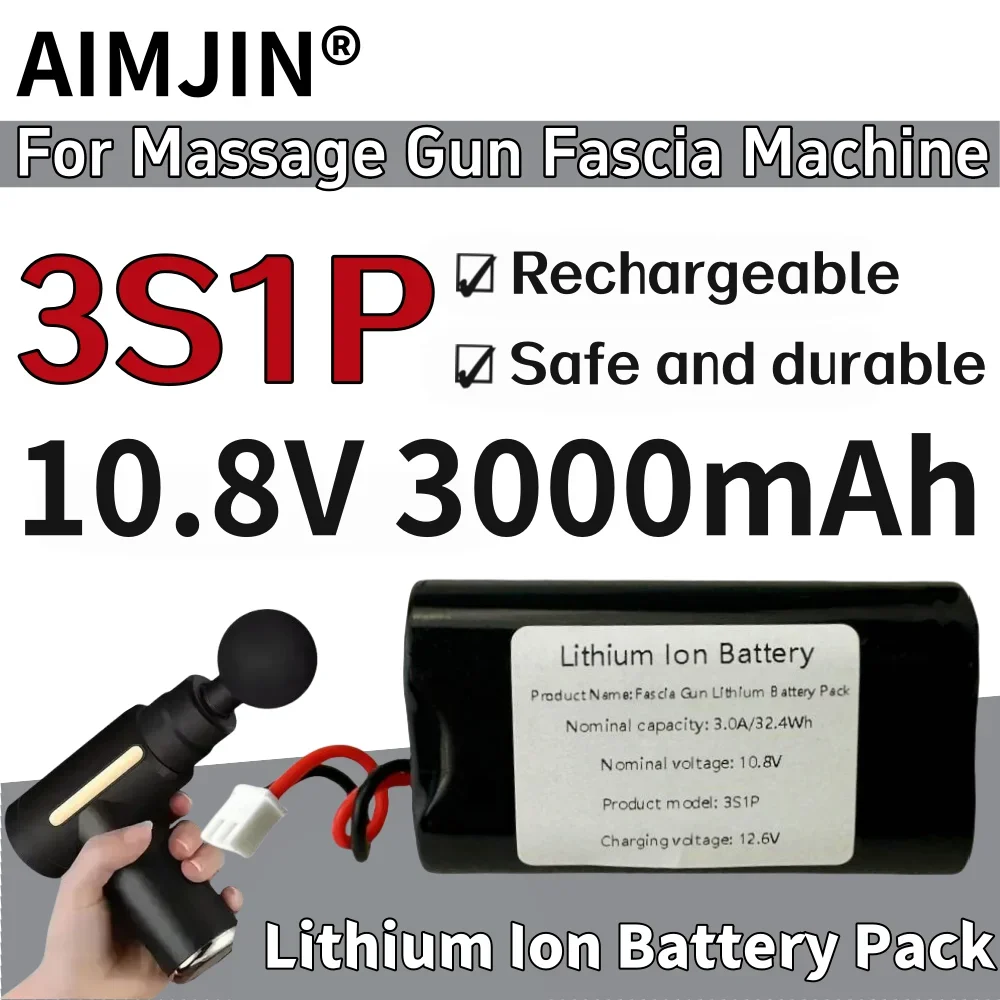 18650 3S1P แบตเตอรี่ลิเธียมไอออนแบบชาร์จไฟได้ 10.8V 3000mAh สําหรับนวดปืน Fascia เครื่องแบตเตอรี่