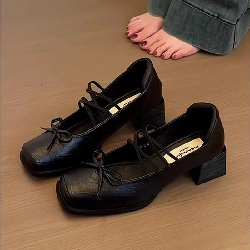

Bow High Heels Mary Janes Shoes Elegant Square Toe Heels Shoes 2025 Autumn Fashion Lolita Shoes New Pumps Dress Mujer Zapatillas