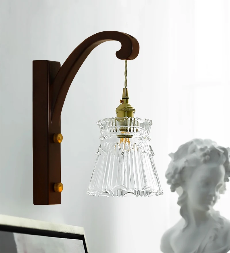 Japanese Brass Wall Lamp Bedroom Bedside Hanging Lamp Bathroom Cloakroom Background Wall Mirror Front Creative Glass Wall Lights