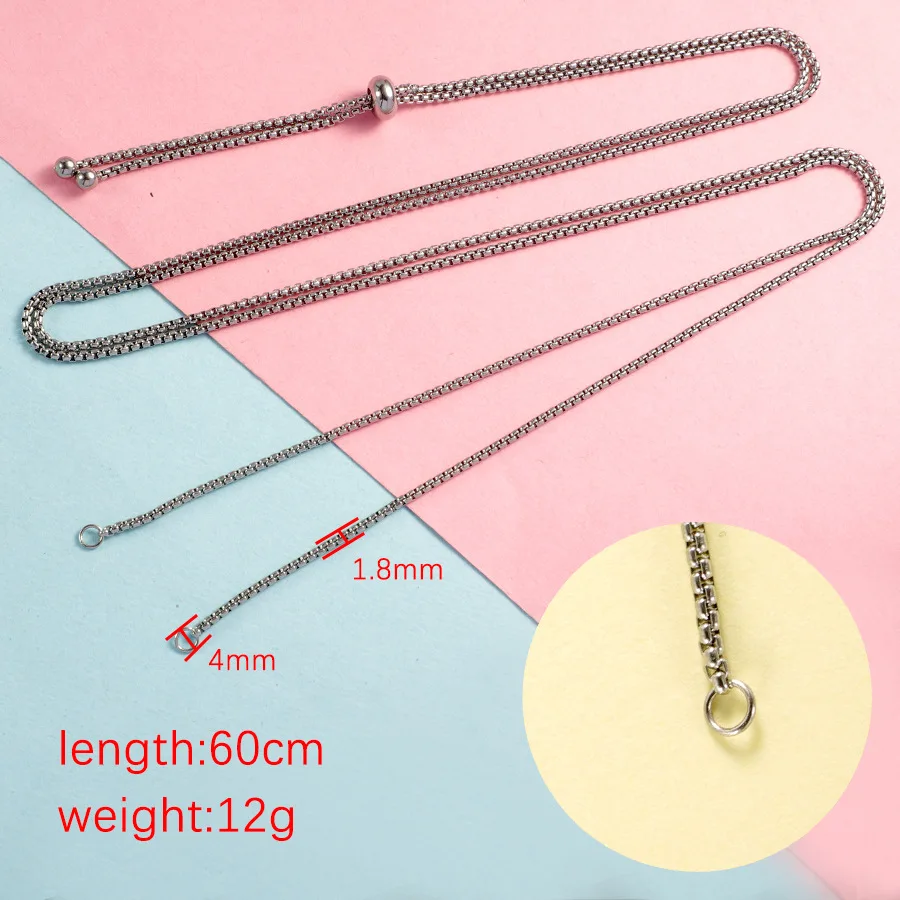 

5pcs/lot Stainless Steel 60cm Long Box Chain Two Loops Connectors for DIY Making Necklace Jewelry Slide Extender Accessories