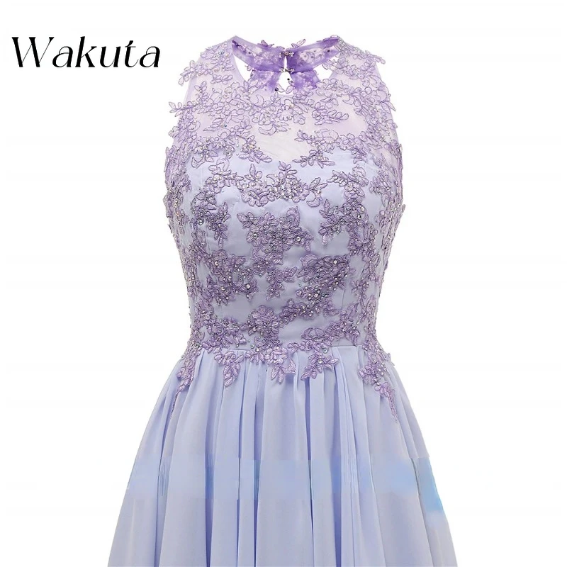 Wakuta Elegant O Neck Sleeveless Chiffon Homecoming Dresses Appliques Short Graduation Formal Prom Party Gowns فساتين السهرة