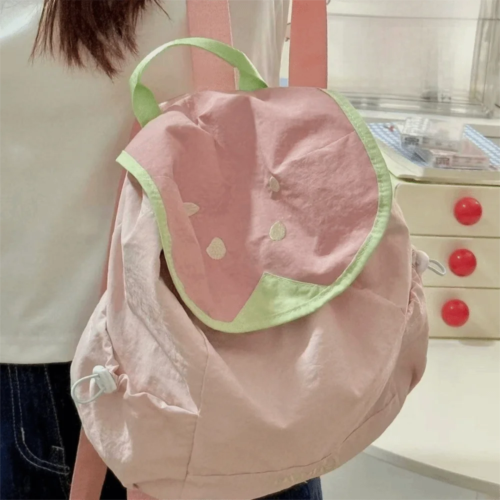Stylish Dopamine Color Drawstring Backpack Korean Style Large Capacity Shoulder Bag Fruit School Bag Hiking