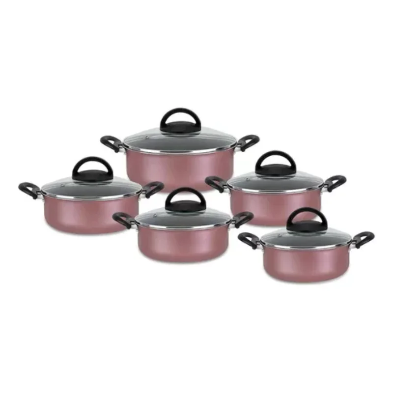 

Casserole Cookware 5 Pieces Non-stick Color Pink Glass Cover Baking Cookware and Fryers