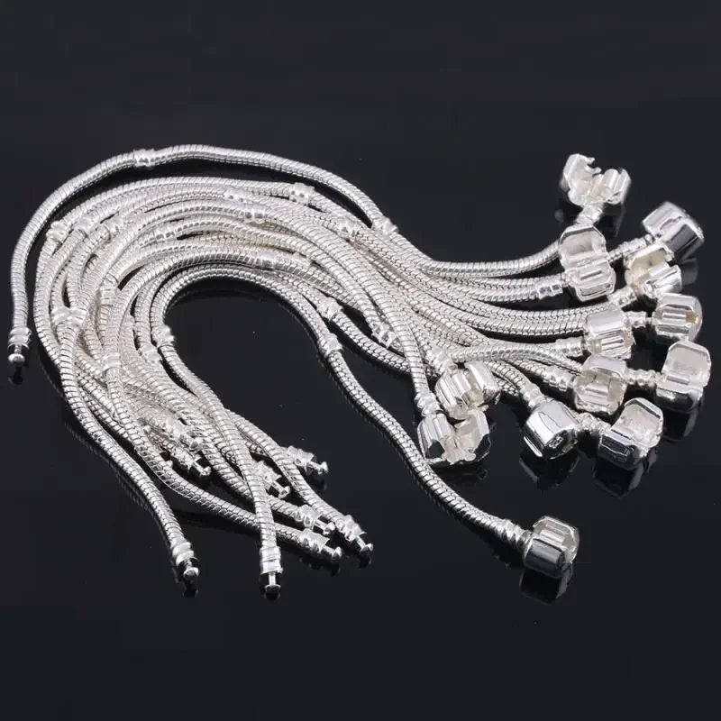 Pulsera de Plata de Ley 925 con Dijes de Hueso de Serpiente, Joyería Fina, Pulseras Básicas con Dijes para Mujeres y Hombres, Joyería DIY para Fiestas