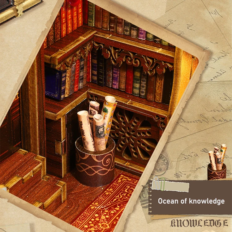 DIY Book Nook Kit Wooden Mini Dollhouse 3D Puzzl Model Building Handmade Bookshelf Insert Home Decor For Xmas Birthday Gifts