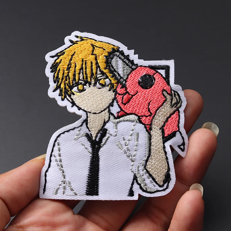 Anime Chainsaw Man size：11.6x10.4cm Embroidery Patches for T-shirt Iron on Stripes Appliques Clothes Stickers Clothing Badges