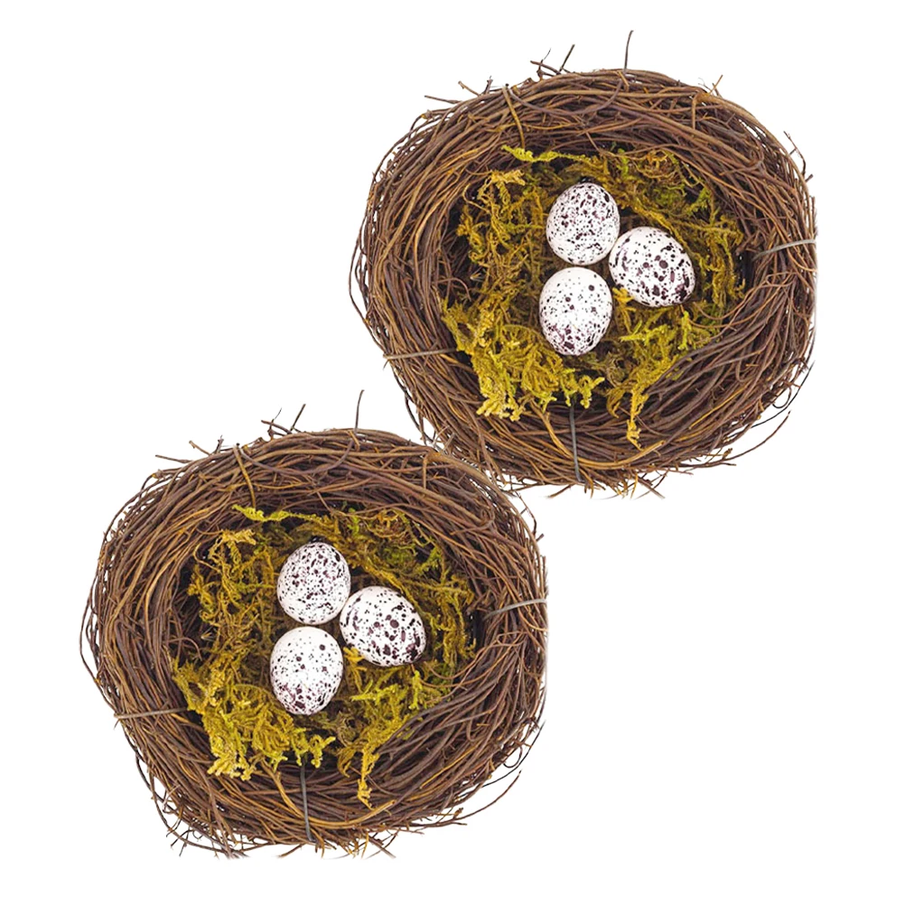 

2 Sets Nest Eggs Rattan Material Decorative Easter Garden Home Photography Rattan Birds Nest Props Lightweight