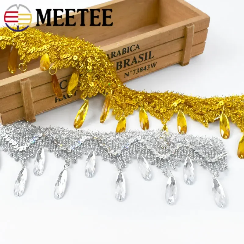 1/2 Metri Meetee 7 centimetri Oro Argento Paillettes Nappa Lace Trim Resina Diamante Ciondolo Nastro per Abito Da Ballo di Scena Accessori Per Cucire