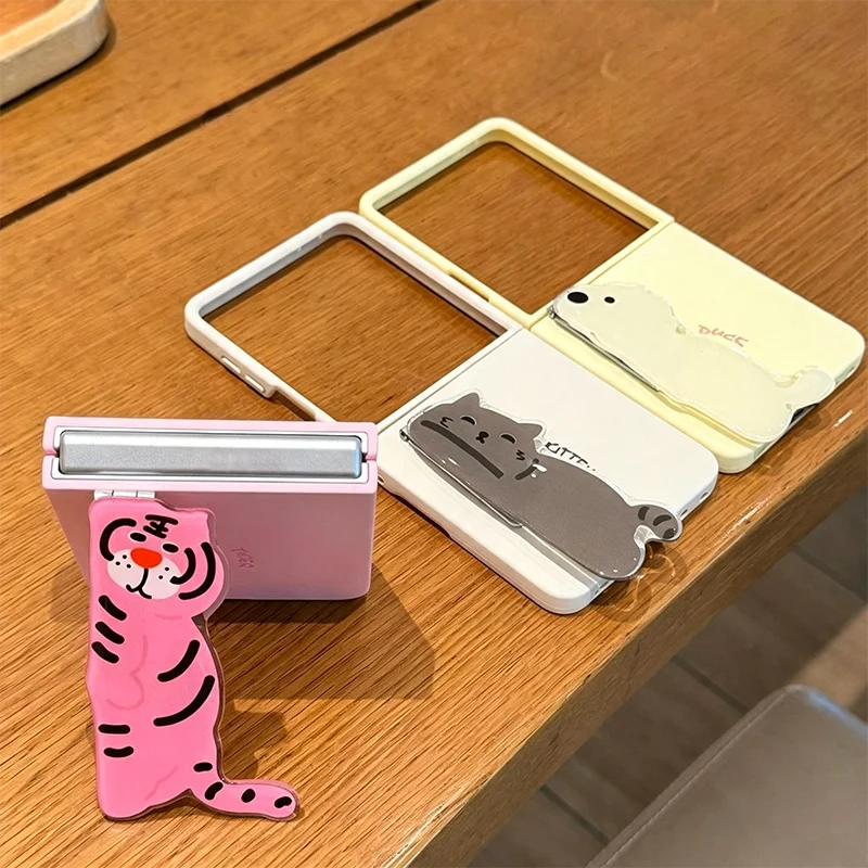 Cute Animal Acrylic Kickstand Phone Case For Samsung Galaxy Z Flip8 7 6 5/Mix Flip/Razr70 Case With Lovely Tiger Dog Cat Stand