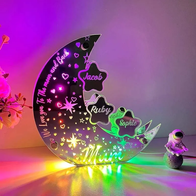 Personalized Custom Text  Acrylic Moon Lamp Customized Bedroom NightLight for MOM DAD LOVE Family Friend Birthday Day Gift