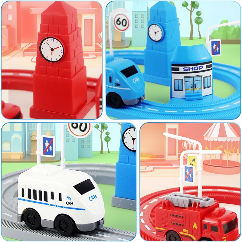 Juguete de coche de riel de viento para niños, juego de tren de alta velocidad, rompecabezas, bobinado